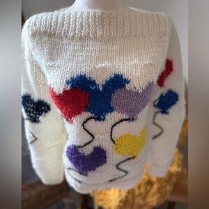 Women’s Cream Crew Neck Sweater with Colorful Heart Motif